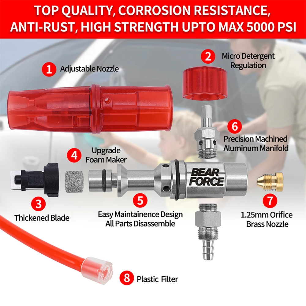 Pressure Washer Aluminum Foam Cannon Foam Generator Snow Foam Lance with 1/4” Quick Connector for Portland Husky Ryobi Greenwork - Image 4