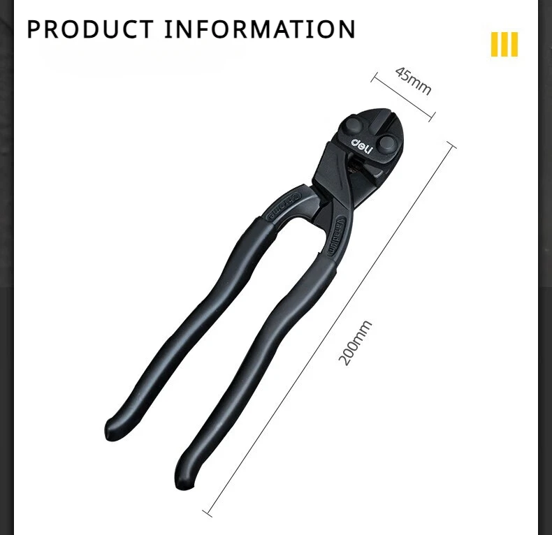Deli 8 inch Black Bolt Cutters CR-V Steel Wire Cutters Multifunction Pliers with Nail Pulling - Image 16