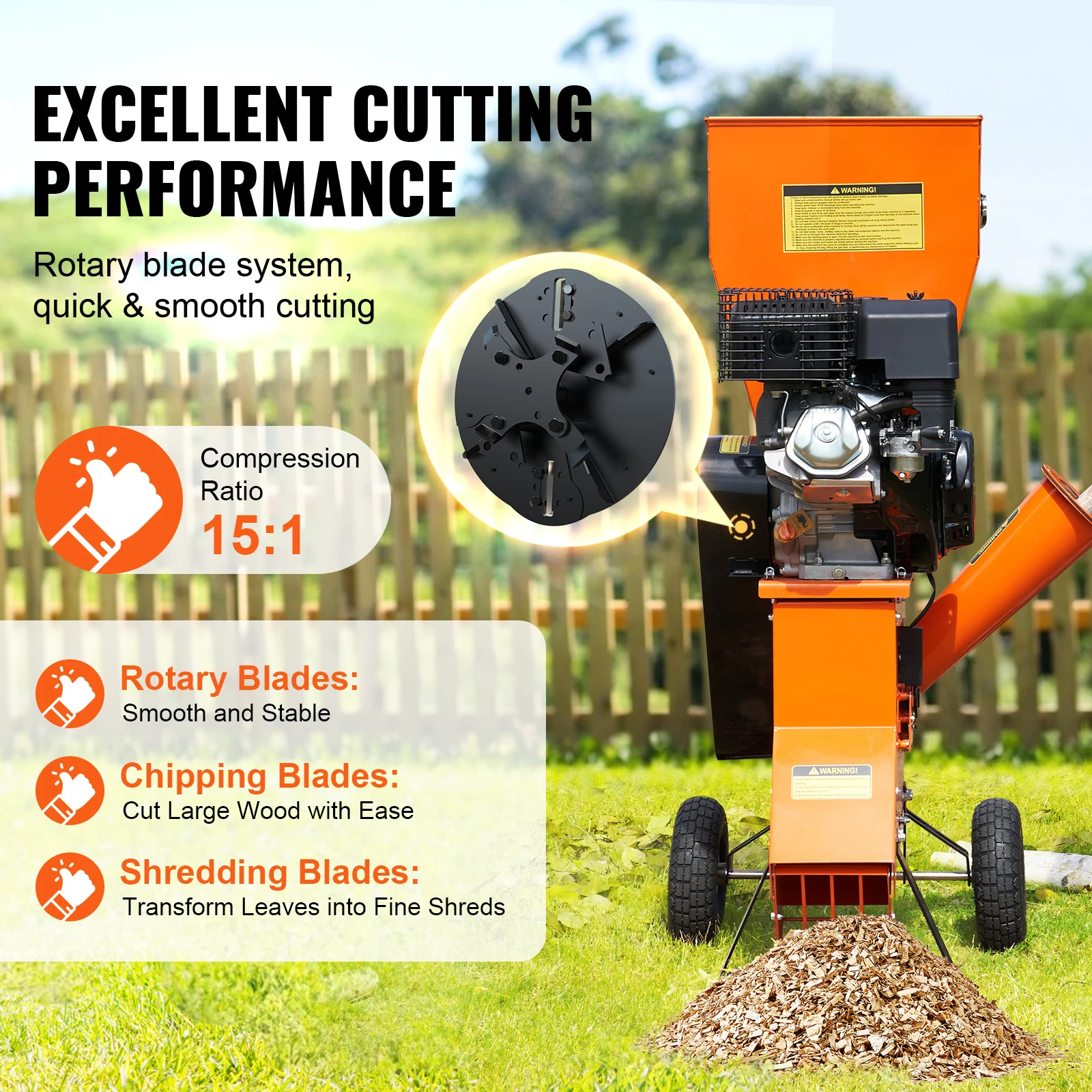 SucceBuy Wood Chipper Shredder Mulcher Heavy Duty Gas Powered 4.1/8.6KW Woodchipper Fast Wood Chipping - Image 4