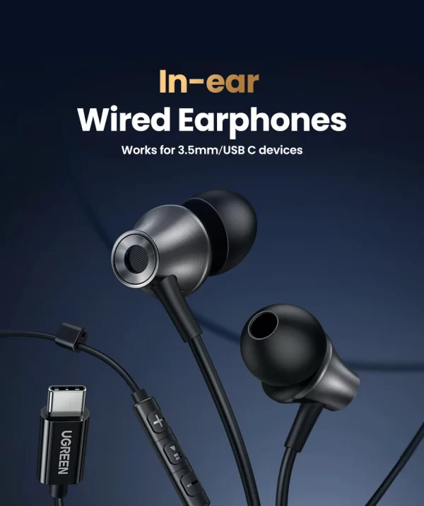 UGREEN 3.5mm USB Type C Wired Earbuds with Microphone, Wired Earphones in Ear Headphones HiFi Stereo,For Most with 3.5mm Jack - Image 9
