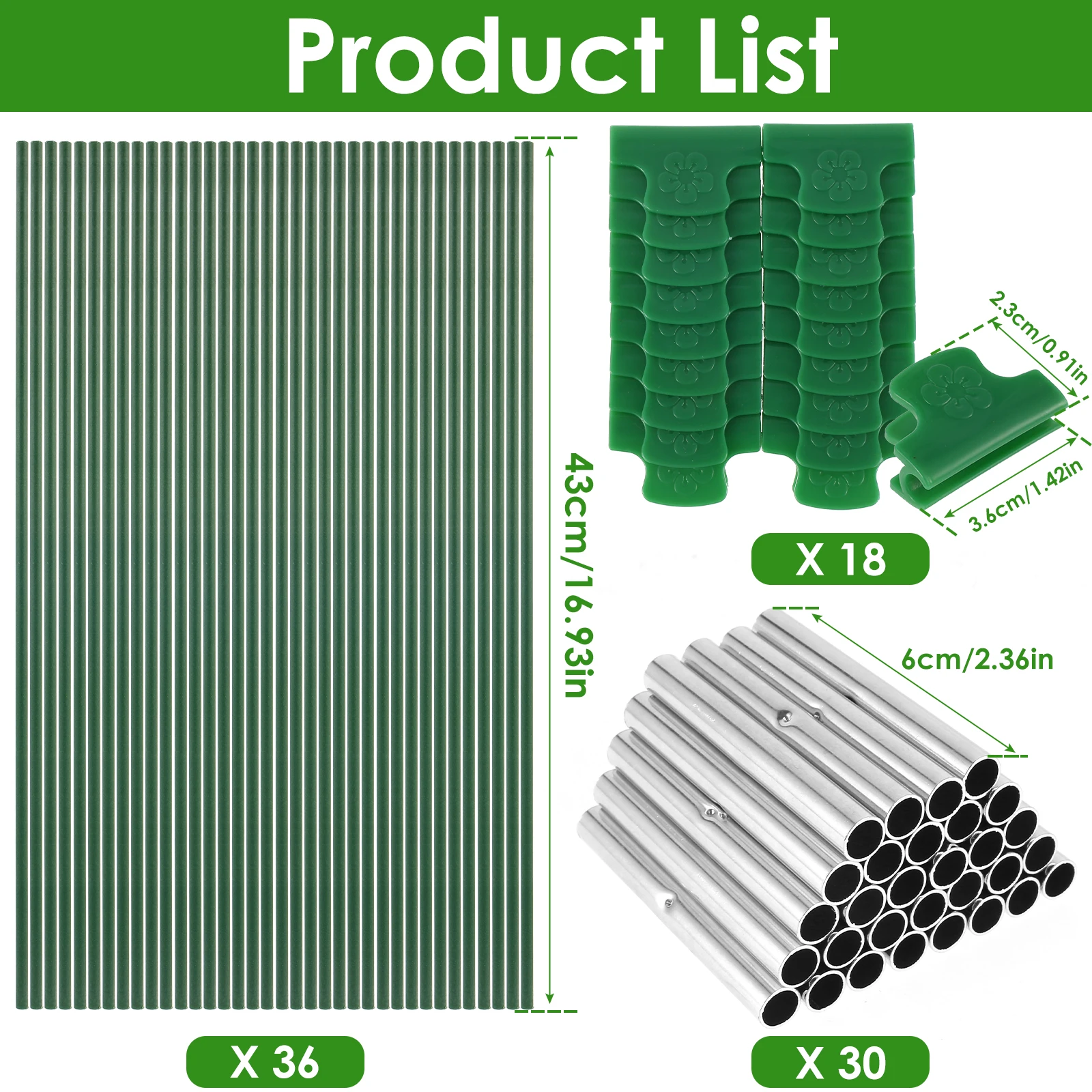 Greenhouse Hoops Frame Tunnel Kit 17 Inches Long Detachable Garden Hoops Rust-Free Fiberglass Support Botan Awning grid - Image 6
