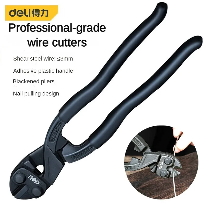 Deli 8 inch Black Bolt Cutters CR-V Steel Wire Cutters Multifunction Pliers with Nail Pulling - Image 5