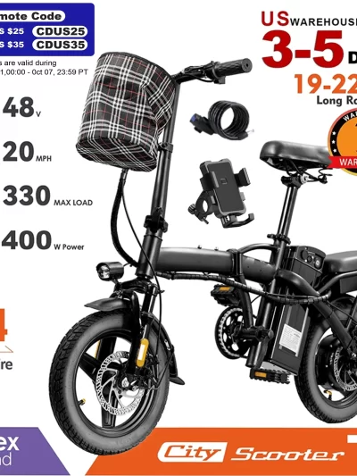 14inch Road Tires Cheap Bicimoto Electrica with Basket 48V 400W Folding Ebike Carbon Steel Lightweight