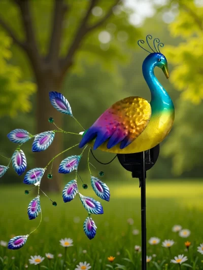 Metal Peacock Lawn Decor with Solar LED Lights Garden Ornament Outdoor Decor Landscape Decorative Sculpture