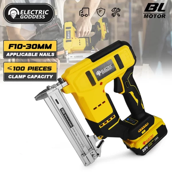 10-30mm Brushless Electric Nail Gun Depth Adjustment Nailer Stapler Cordless Stapler Framing For Dewalt 20V Battery Pin
