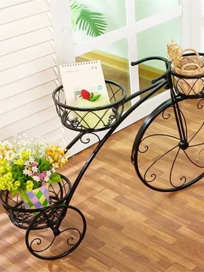 3-Tier Bicycle Plant Stand Wrought Iron Tricycle Planter Home Garden Patio Decor