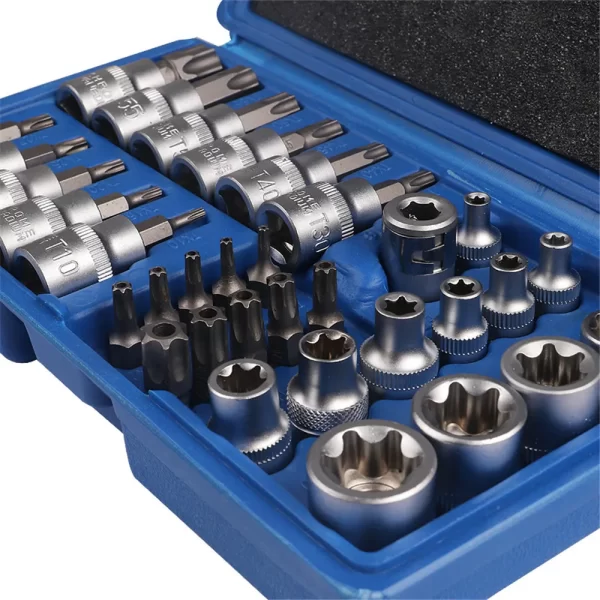 34pcs Torx Bit Socket and E-Torx Star Socket Set 1/4" 3/8" 1/2" Drive Male Female - Image 4