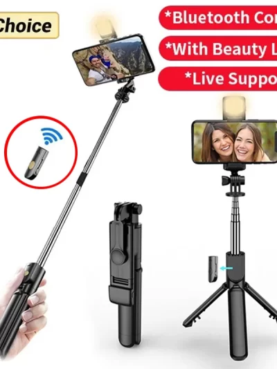 Selfie Stick Wireless Tripod Stand with Light Bluetooth Remote Extendable Tripod for iPhone Mobile Phone