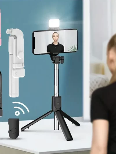 Portable Bluetooth Selfie Stick Tripod Holder with Remote Shutter Fill Light Extendable Wireless Remote Retractable Phone Stand