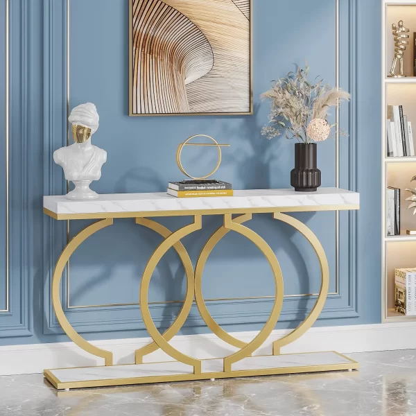 Tribesigns Gold Console Table, 55 inch Faux Marble Entryway Table Narrow Long Sofa Table - Image 4