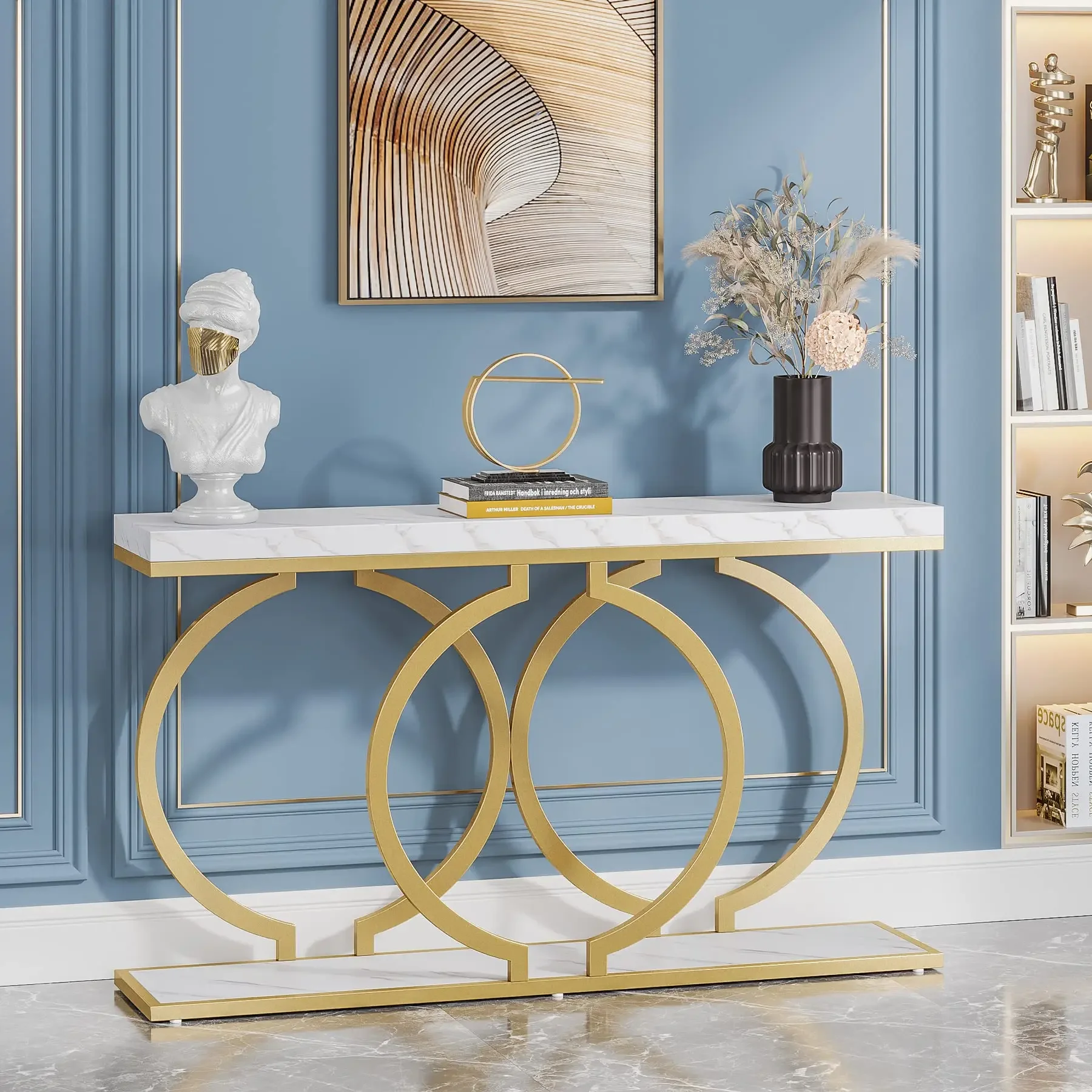 Tribesigns Gold Console Table, 55 inch Faux Marble Entryway Table Narrow Long Sofa Table - Image 4