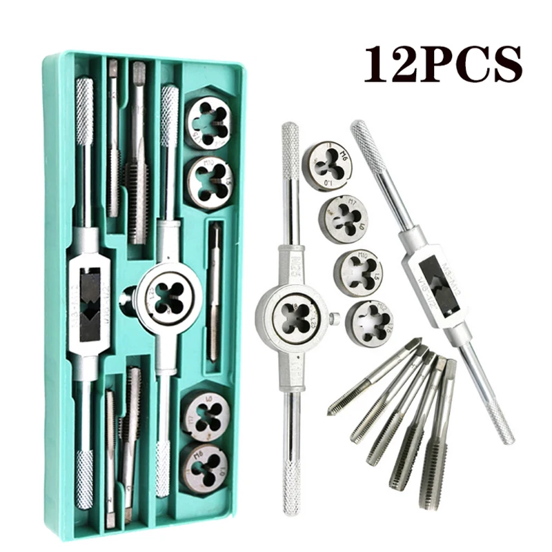 8/12/20Pcs Metric Hand Tap and Die Set M3-M12 Screw Thread Plugs Straight Taper Reamer Tools - Image 3