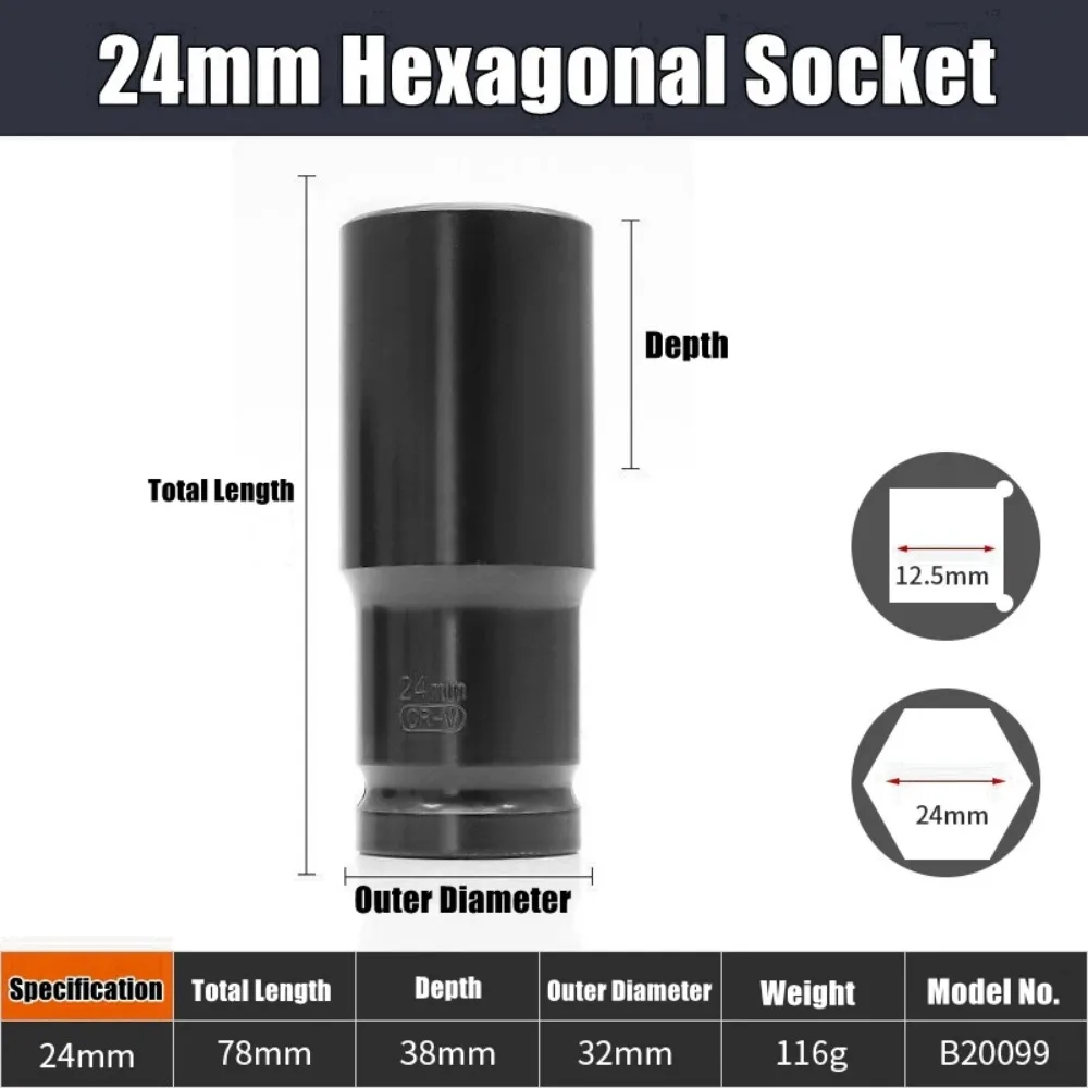 1/2Inch Drive 6-Point Impact Socket Set Drive Metric Wrench Socket Deep Impact Socket - Image 14