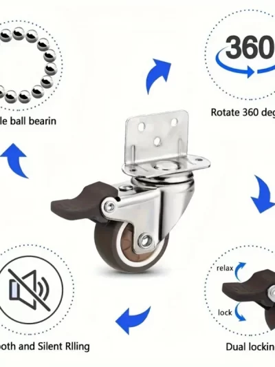 4 Pcs L-Shaped Side Mount Caster Wheels, Soft Rubber Castors Swivel Caster Wheels