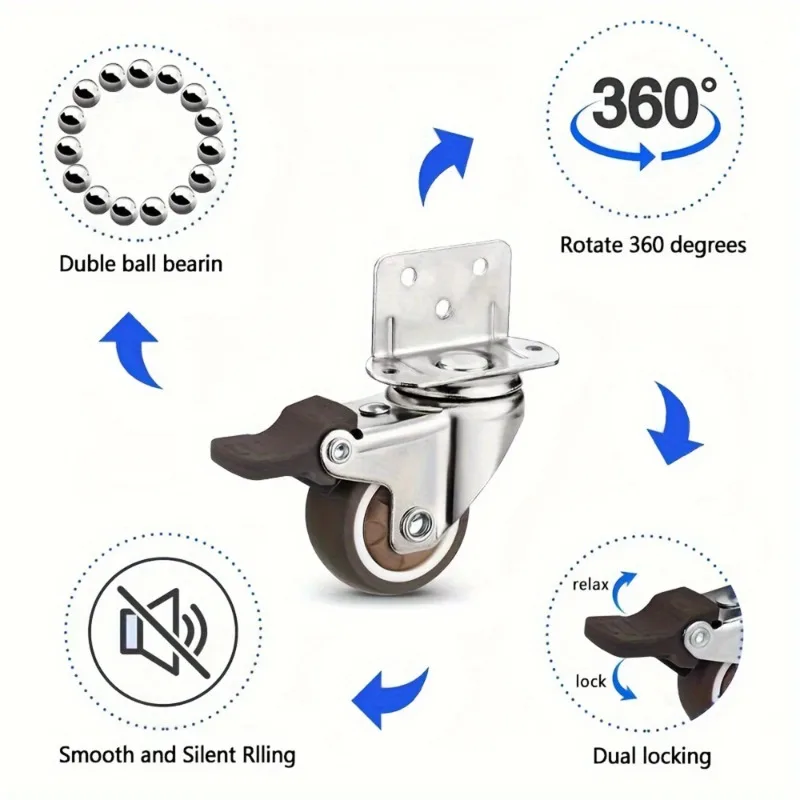 4 Pcs L-Shaped Side Mount Caster Wheels, Soft Rubber Castors Swivel Caster Wheels