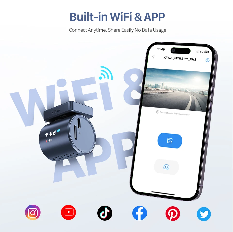 2K KAWA MINI 3 Pro Cameras for Car DVR Tiny Dash Cam 24 Parking Auto Video Recorder WiFi APP Voice Control Car dashcam - Image 12