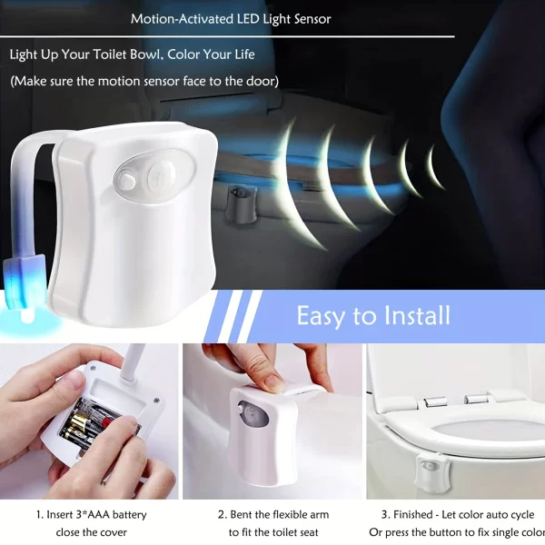 Toilet Night Light PIR Motion Sensor LED Light Toilet Bowl Light Washroom Night Lamp Battery-powered 7 Colors - Image 6