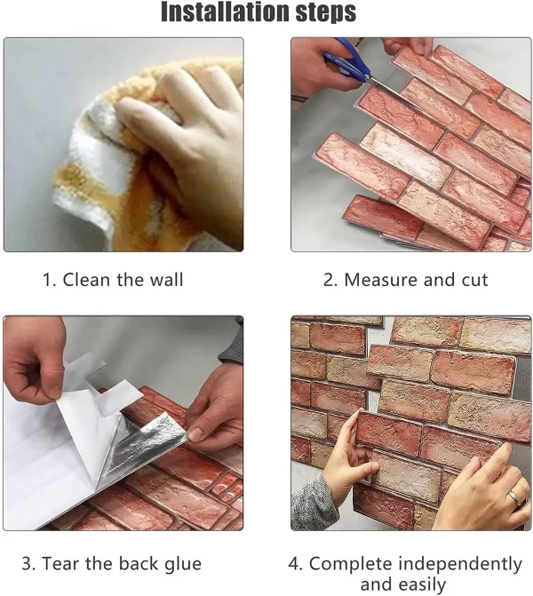 10Pcs Self Adhesive Waterproof 3D Wall Panels Peel and Stick Subway Tile Brick Wallpaper - Image 4