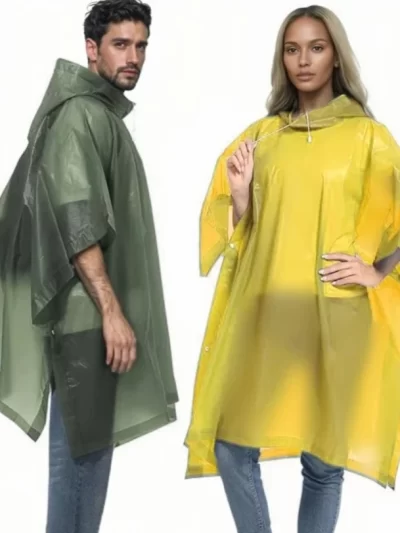 Reusable Raincoat with Drawstring Hood Waterproof Thicken Poncho for Adults Outdoor Hiking  Rain Coat