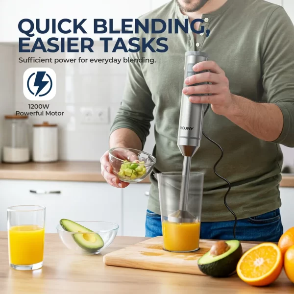 ROUNY 4-in-1 Hand Immersion Blender 1000W Powerful, Stainless Steel Stick Food Mixer - Image 4
