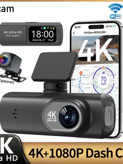 UHD 4K WiFi Dash Cam Dual Lens Driving Recorder Car DVR Optional 1080P Rear Lens Camera GPS 24H Parking Monitoring Black Box