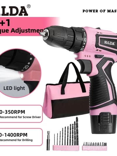 HILDA Electric Drill 12V Cordless Drill Electric Screwdriver Mini Wireless Power Driver DC Lithium-Ion Battery