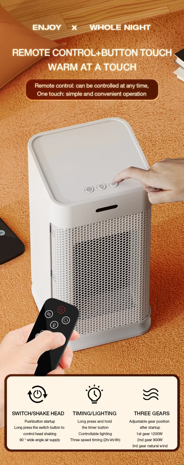Portable PTC ceramic electric heater with multi-stage adjustment, silent, small household fan - Image 18