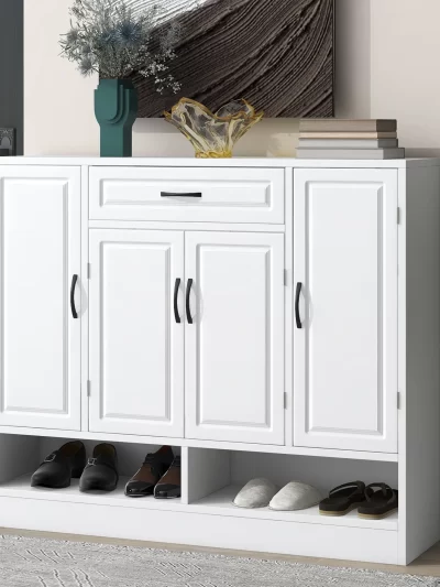 Modern 5-Tier Shoe Cabinet with Adjustable Shelves 4-Door 1 Drawer Sturdy Particle Board Construction