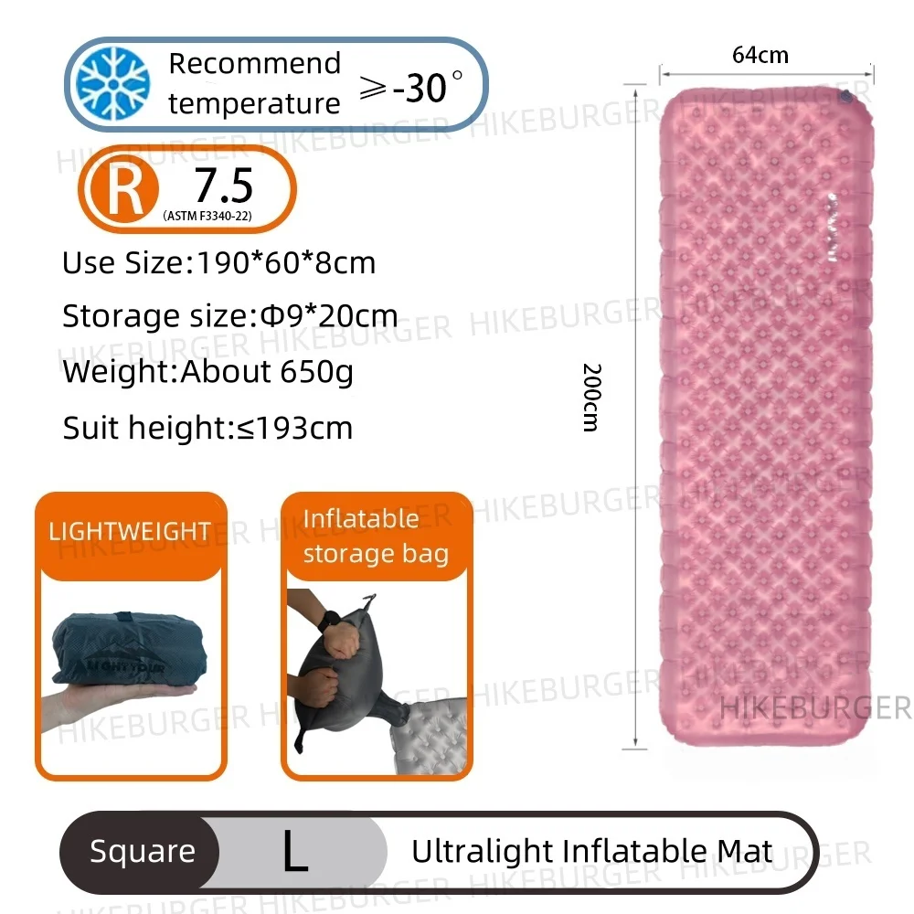Light Tour R value 7.5 Camping Inflatable Mattress Outdoor Portable Sleeping Pad Ultralight - Image 14