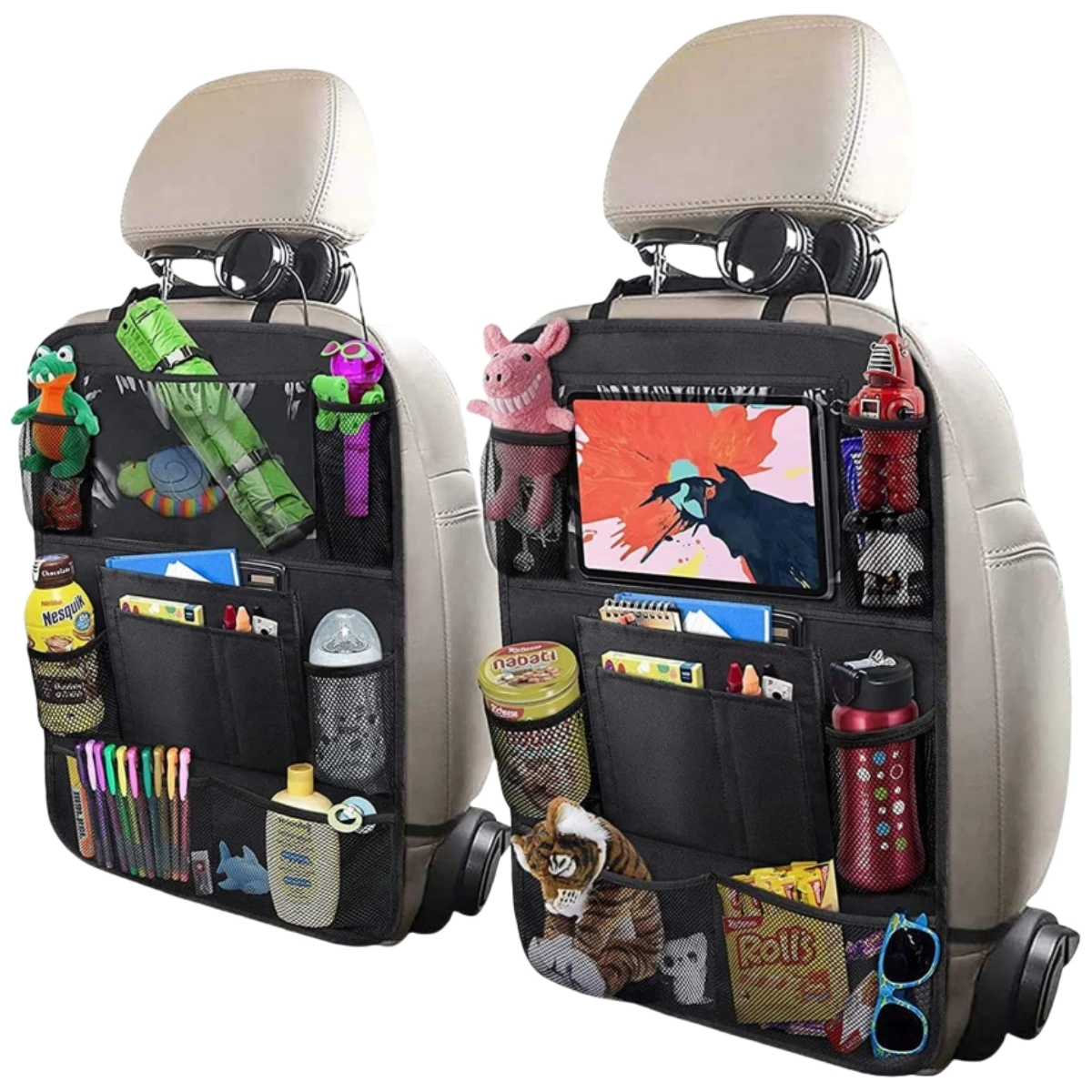 Car Seat Back Organizer 10 Storage Pockets with Touch Screen Tablet Holder