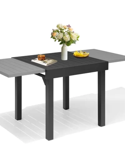 Patio Aluminum Top Dining Table for 4-6, 31" - 63" Outdoor Extendable Dining Table
