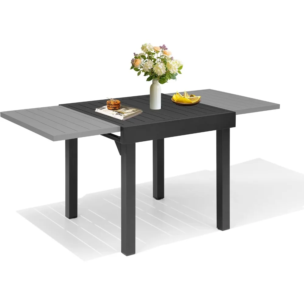 Patio Aluminum Top Dining Table for 4-6, 31" - 63" Outdoor Extendable Dining Table