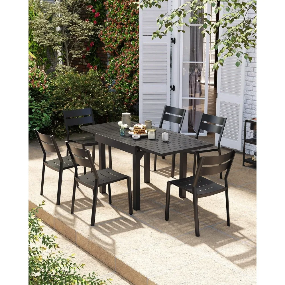 Patio Aluminum Top Dining Table for 4-6, 31" - 63" Outdoor Extendable Dining Table - Image 2