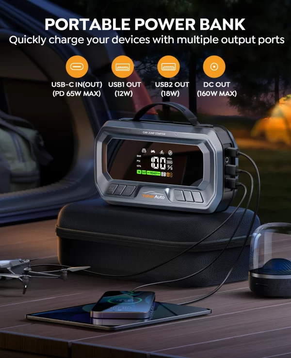 Yaber 4 In 1 6000A Jump Starter PD65W Power Bank 160PSI Air Compressor Tire Pump Portable Charger Car Booster Starting Device - Image 4
