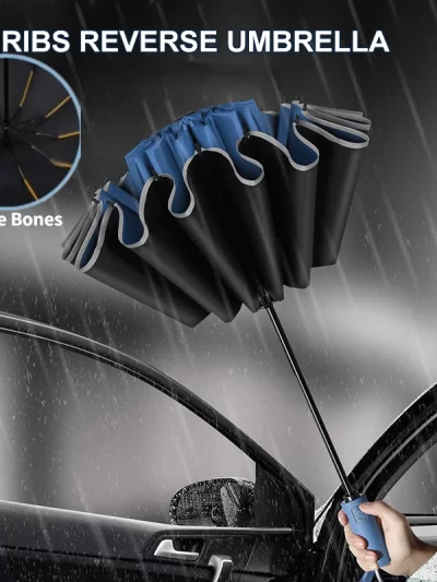 Men Women Umbrella  Fully Automatic Reverse Folding Umbrella with Windproof Reflective Stripe UV Umbrellas