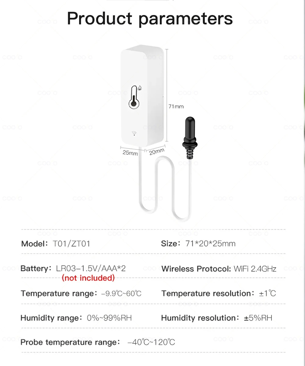 Tuya WiFi Temperature Humidity Sensor with External Probe Wireless Thermometer App Monitor for Freezer, Refrigerator, Fish Tank - Image 10