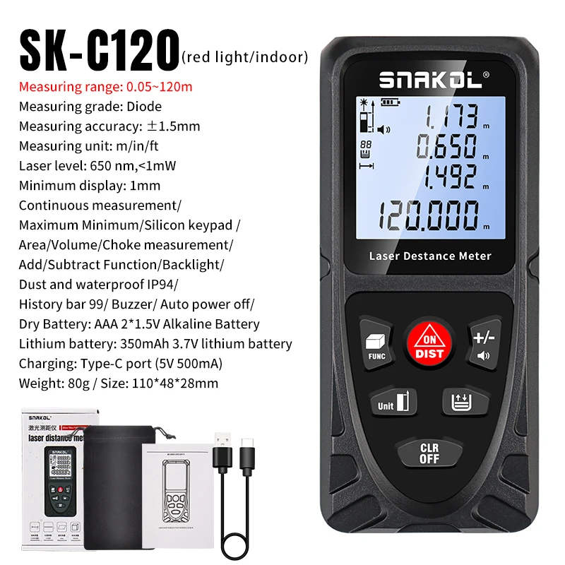 Snakol Laser Distance Meter 50m 70m 100m 120m Rangefinder Profesional Range Finder Digital Tape Measure - Image 12