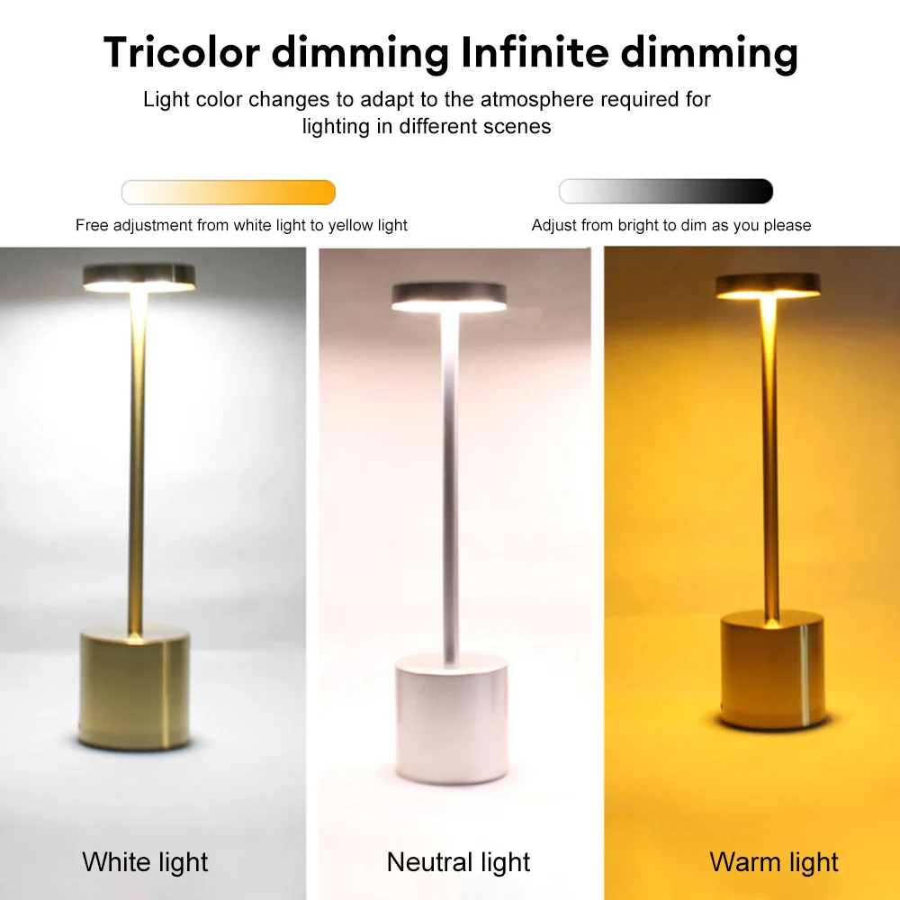 Classic Table Lamp USB Rechargeable Night Light Stepless Dimming Touch Desk Lamp 3 Colors - Image 16