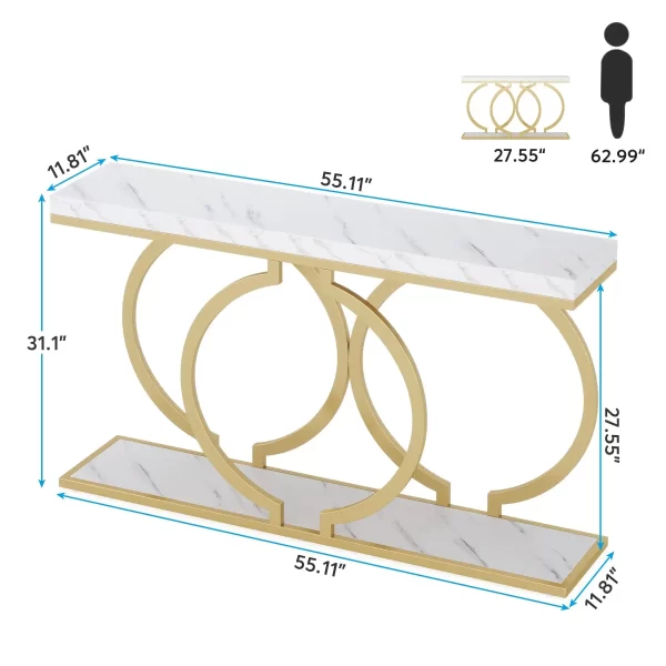 Tribesigns Gold Console Table, 55 inch Faux Marble Entryway Table Narrow Long Sofa Table - Image 2