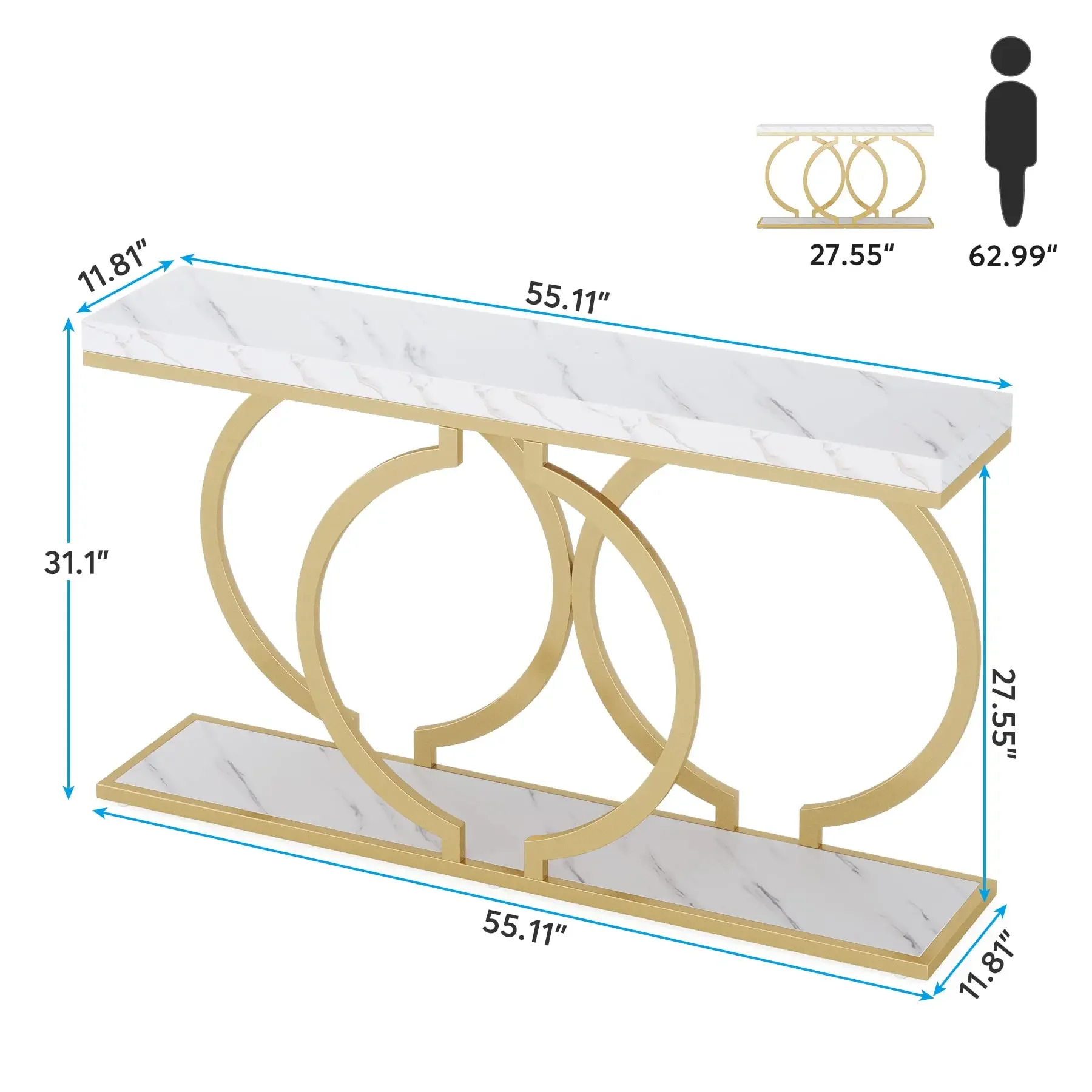 Tribesigns Gold Console Table, 55 inch Faux Marble Entryway Table Narrow Long Sofa Table - Image 2