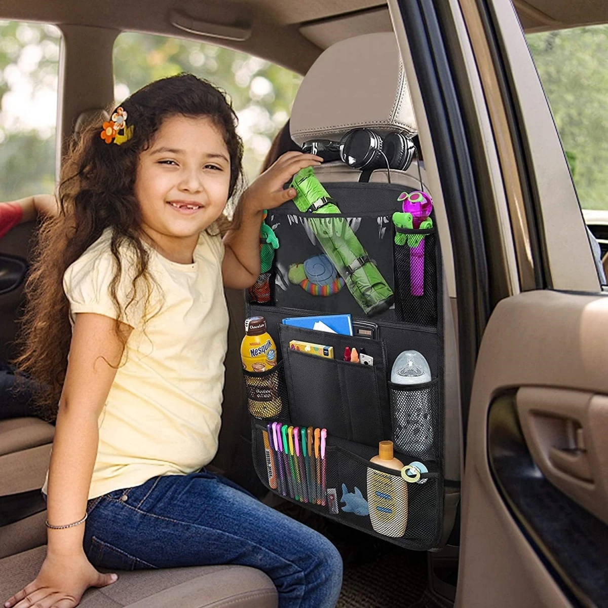 Car Seat Back Organizer 10 Storage Pockets with Touch Screen Tablet Holder - Image 6