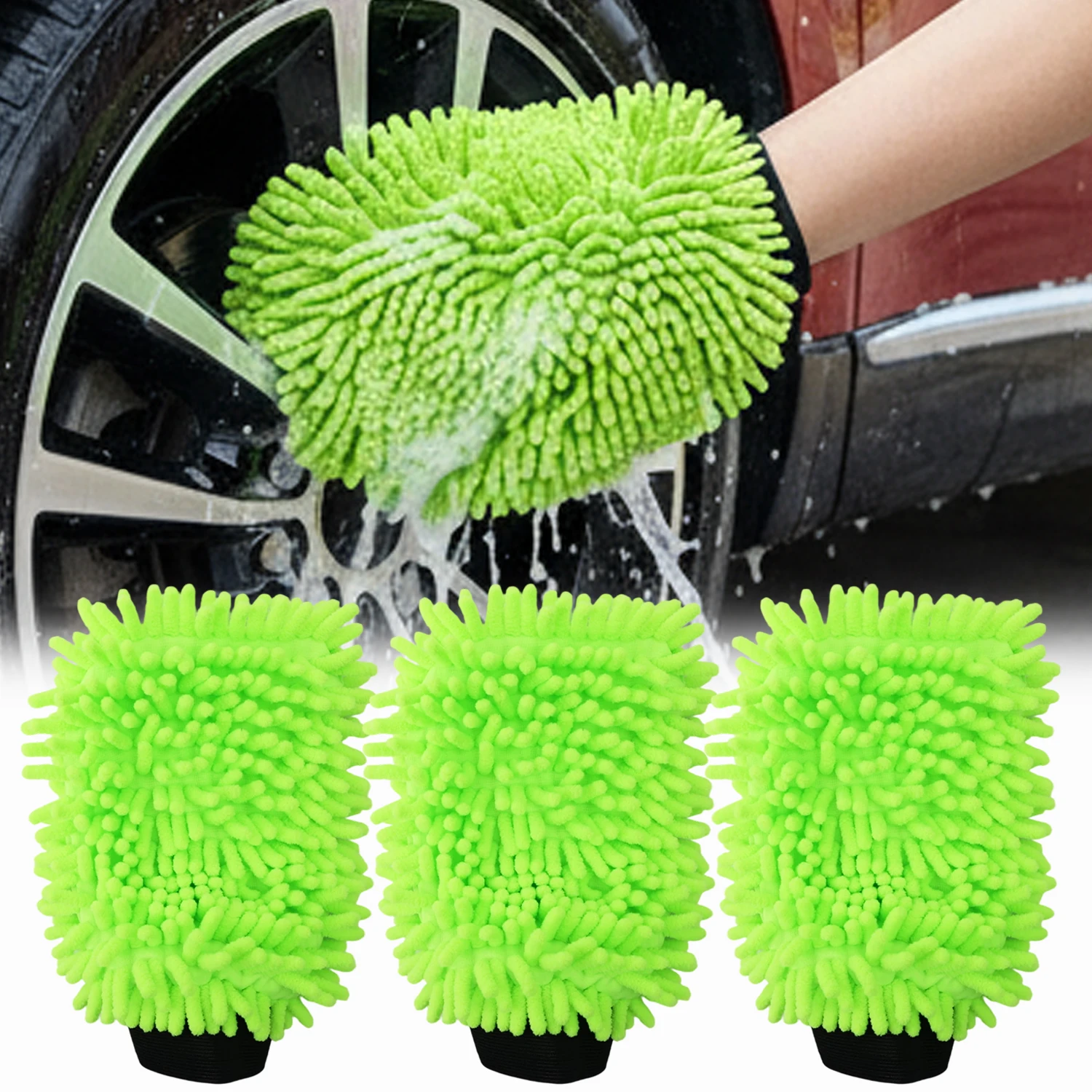 Super Absorbent Car Wash Sponge Microfiber Car Wash 1/2pcs Green Gloves Scratch Free - Image 9