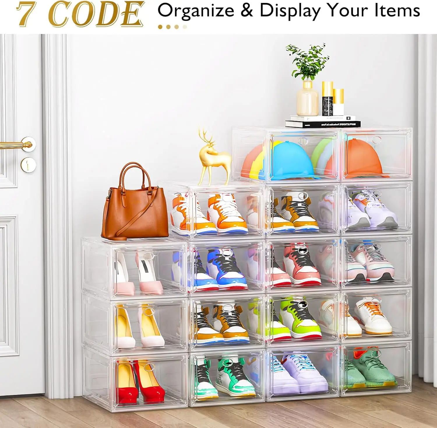 Thicken & Sturdy Clear Shoe Storage Organizer with Magnetic Door,Stackable Boxes for Closet - Image 4