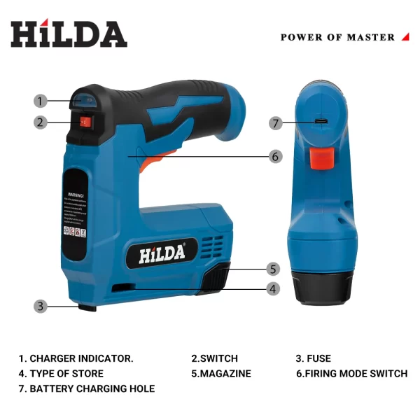 HILDA USBElectric 2-in-1 Air Nail Gun Furniture Pneumatic Gun Wood Frame Stapler Pneumatic Tool Power Tools with 2000pcs Staples - Image 6