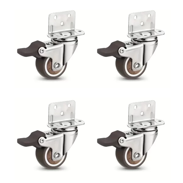 4 Pcs L-Shaped Side Mount Caster Wheels, Soft Rubber Castors Swivel Caster Wheels - Image 9