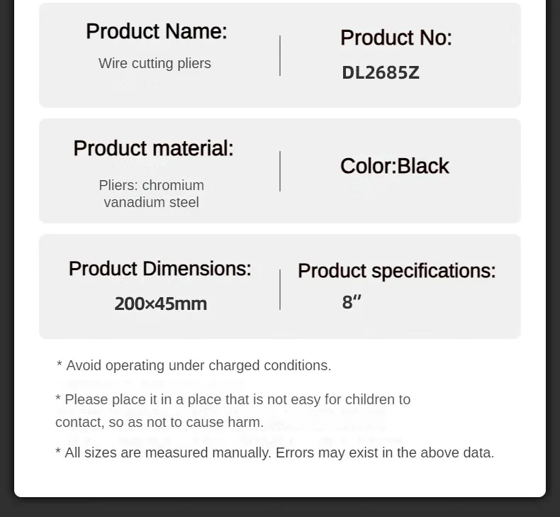 Deli 8 inch Black Bolt Cutters CR-V Steel Wire Cutters Multifunction Pliers with Nail Pulling - Image 17