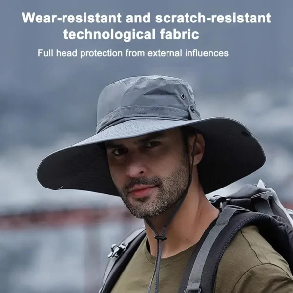 Fisherman Hat Wide Brim Solid Color Lace-Up Design Men Women Outdoor Hat Versatile Sun Protection - Image 3