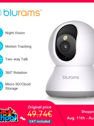 Blurams 2.4＆5G WiFi Indoor Camera, 2K, 360° PTZ Pet Dog IP CCTV Camera with Phone App, 2-Way Talk, Night Vision, for Home Securi