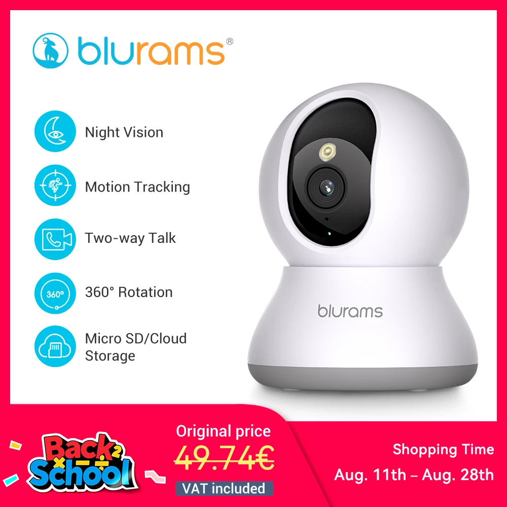 Blurams 2.4&5G WiFi Indoor Camera, 2K, 360° PTZ Pet Dog IP CCTV Camera with Phone App, 2-Way Talk, Night Vision, for Home Securi