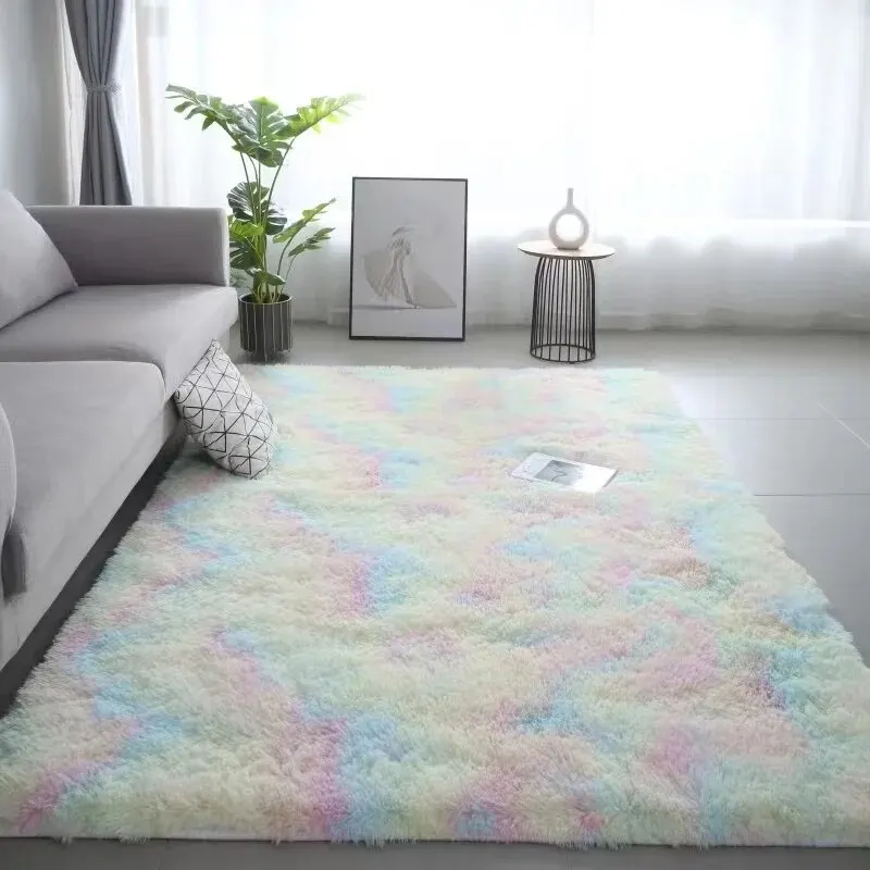 VIKAMA Silk Wool Rugs Children's Room Living Room Bedroom Tie-Dye Non-Slip Washable - Image 3